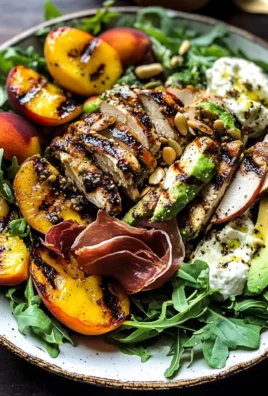 Balsamic Peach Basil Chicken Salad with Crispy Prosciutto.