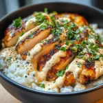Chicken & Rice Bowls with Creamy Garlic Sauce