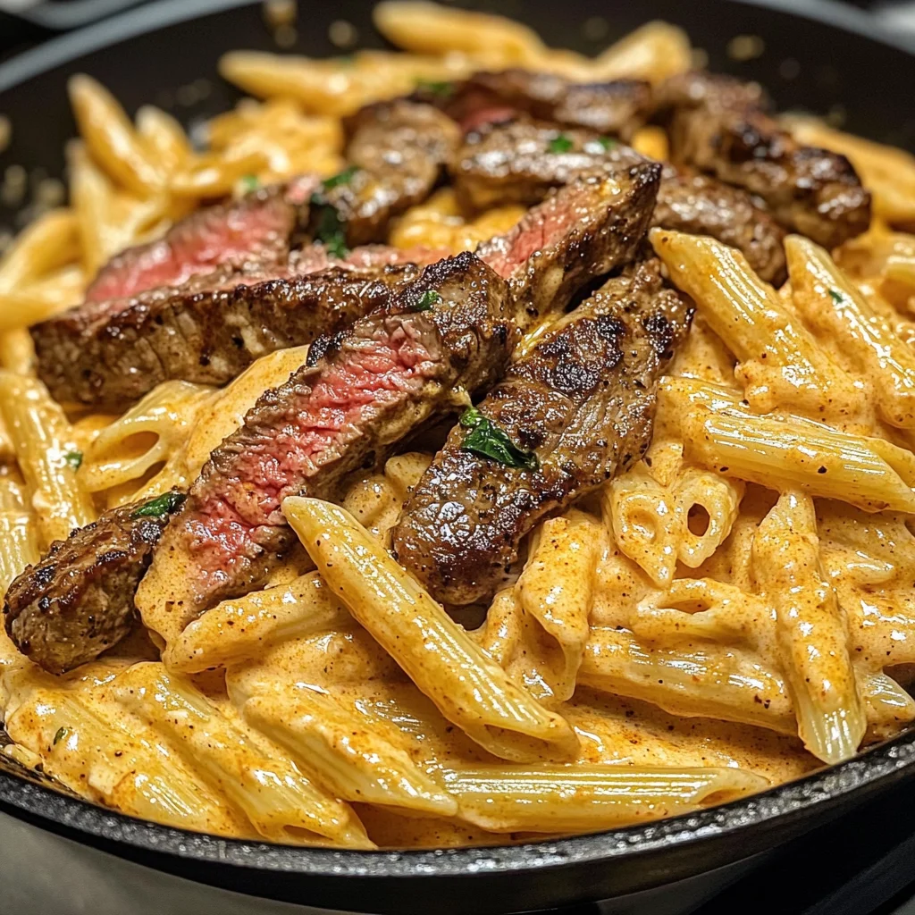 Creamy Cajun Steak & Cheddar Penne Skillet