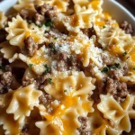 Garlic Butter Beef & Cheesy Bowtie Pasta
