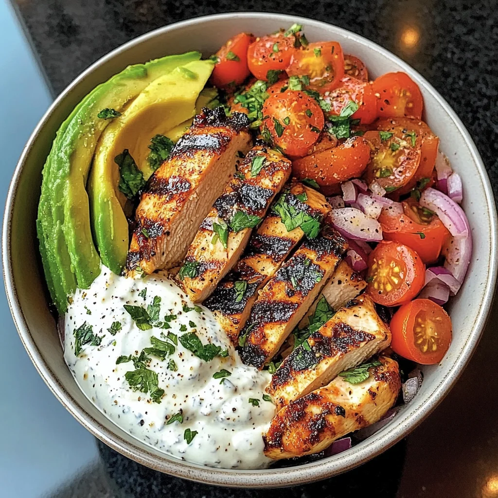 Grilled Chicken & Avocado Bowl with Greek Yogurt Ranch Dip