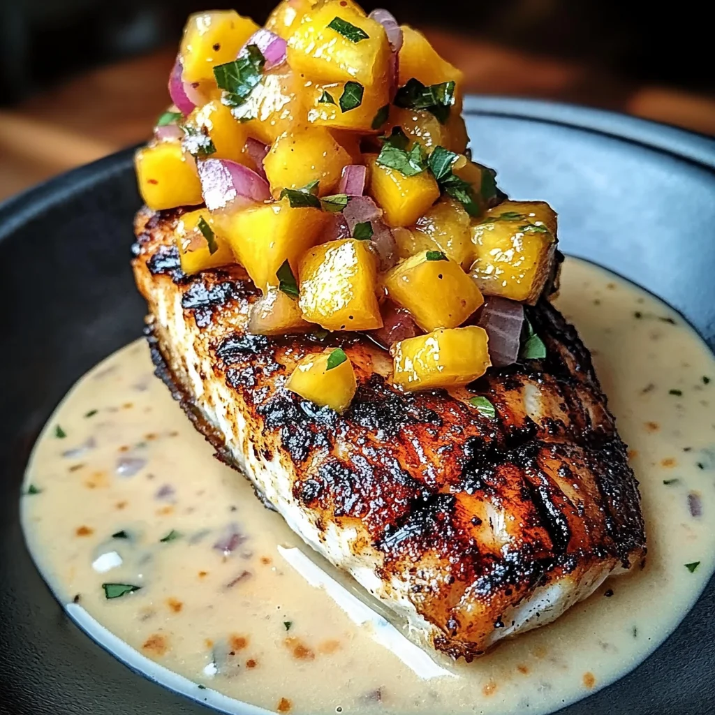Grilled Fish with Mango Salsa & Creamy Sauce