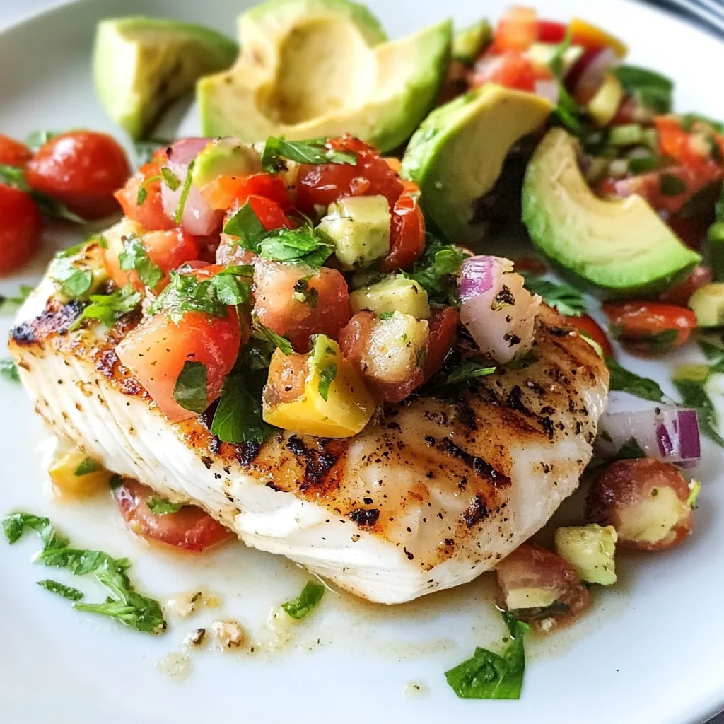 Grilled Halibut with Tomato Avocado Salsa