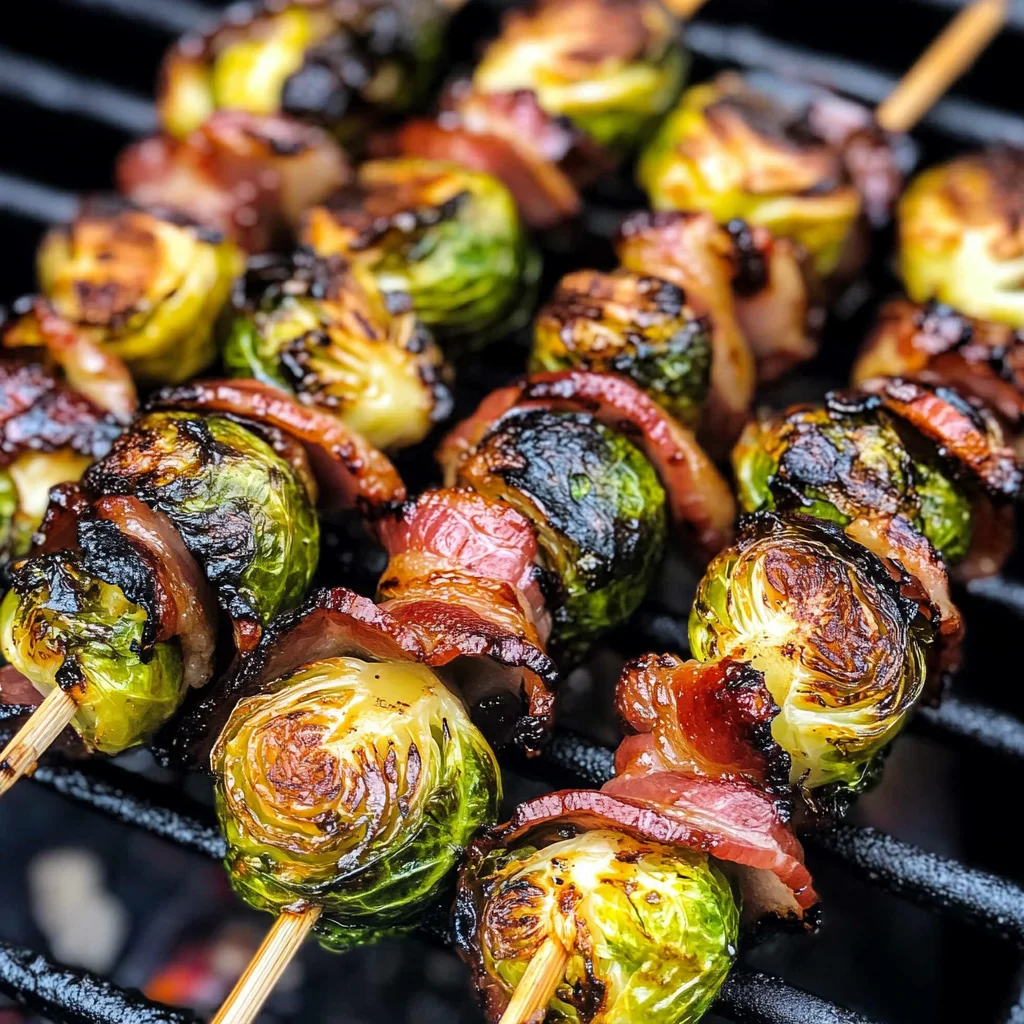 Grilled Turkey Bacon Wrapped Brussels Sprouts