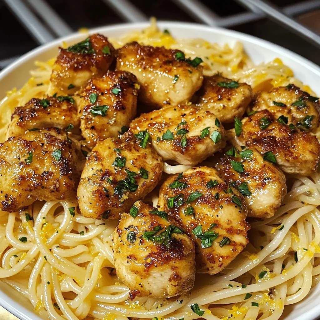 Lemon Garlic Butter Chicken Bites with Parmesan Linguine