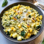 Pesto Zucchini Orzo with Charred Sweet Corn