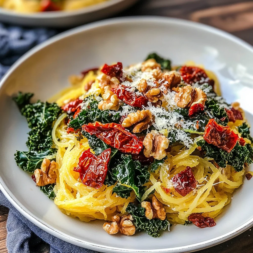 Roasted Garlic and Kale Spaghetti Squash