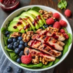 Triple berry avocado grilled chicken salad