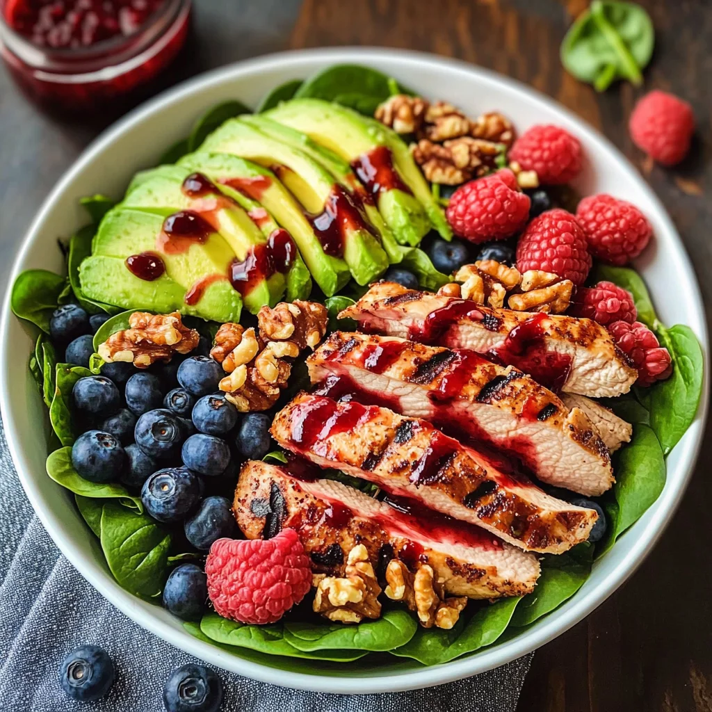 Triple berry avocado grilled chicken salad