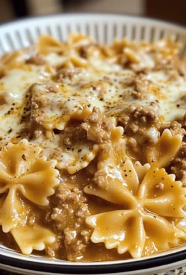 Velveeta Beef Pasta served with bowtie noodles