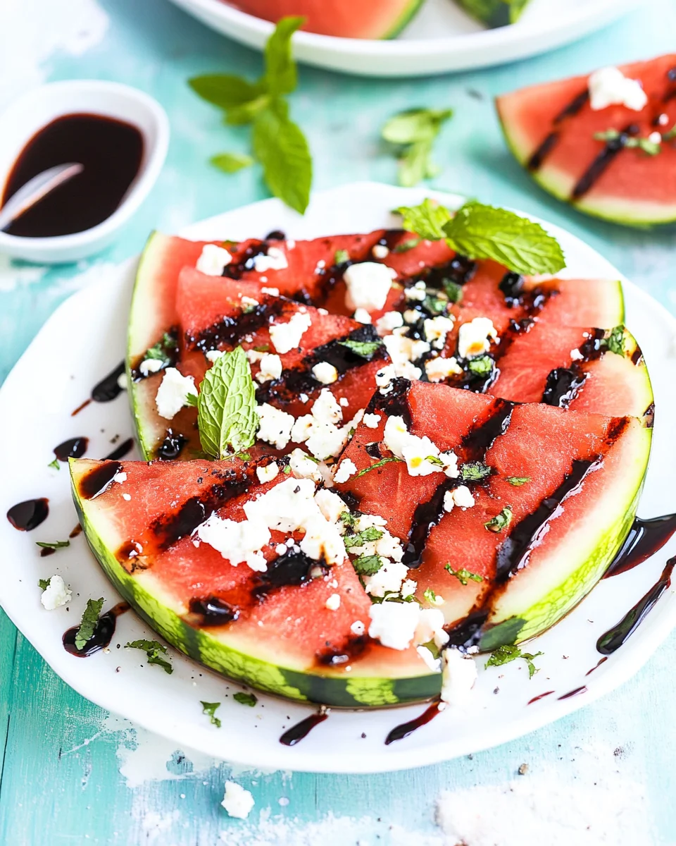 Grilled Watermelon with Feta, Mint, and Balsamic Glaze