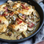 One Skillet Keto Chicken with Bacon Mushroom Gravy