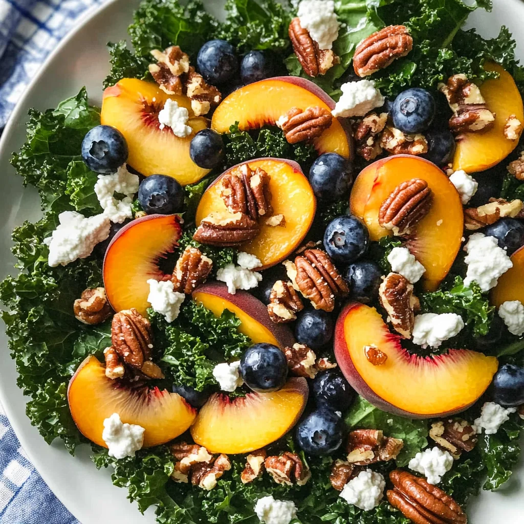 Summer Kale Salad with Peaches and Candied Pecans