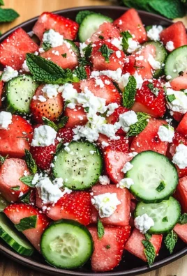 Watermelon Cucumber Salad with Strawberries and Feta