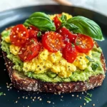 Avocado Toast with Scrambled Eggs and Tomatoes