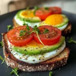 Avocado Tomato Cottage Toasts with Jammy Eggs