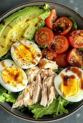 Avocado & Jammy Egg Salad Bowl with Shredded Chicken & Tomatoes
