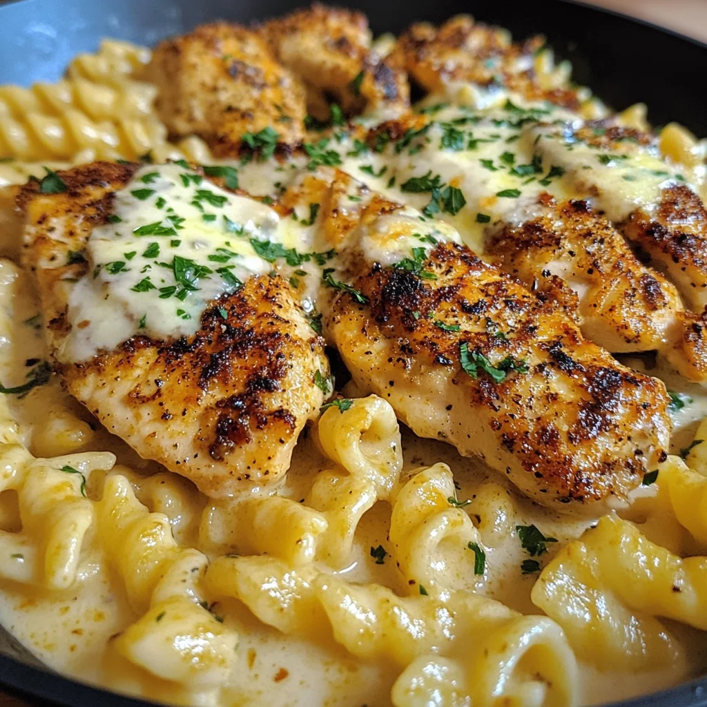 Cajun Garlic Chicken with Creamy Mozzarella Alfredo Twisted Pasta