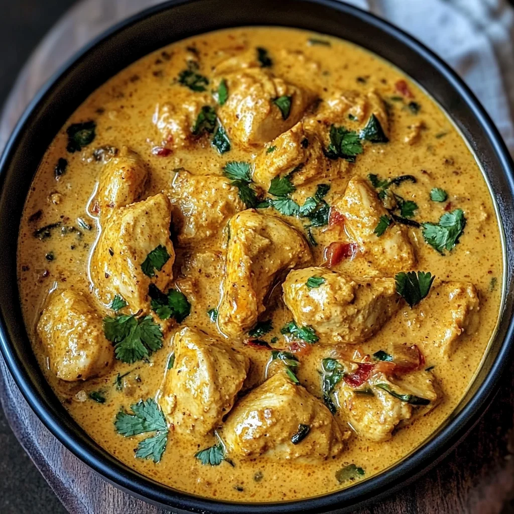 Coconut-Spiced Chicken Curry with Garlic Naan & Golden Fries