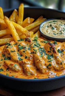 Creamy Butter Chicken with Garlic Drizzle, Golden Fries & Warm Naan