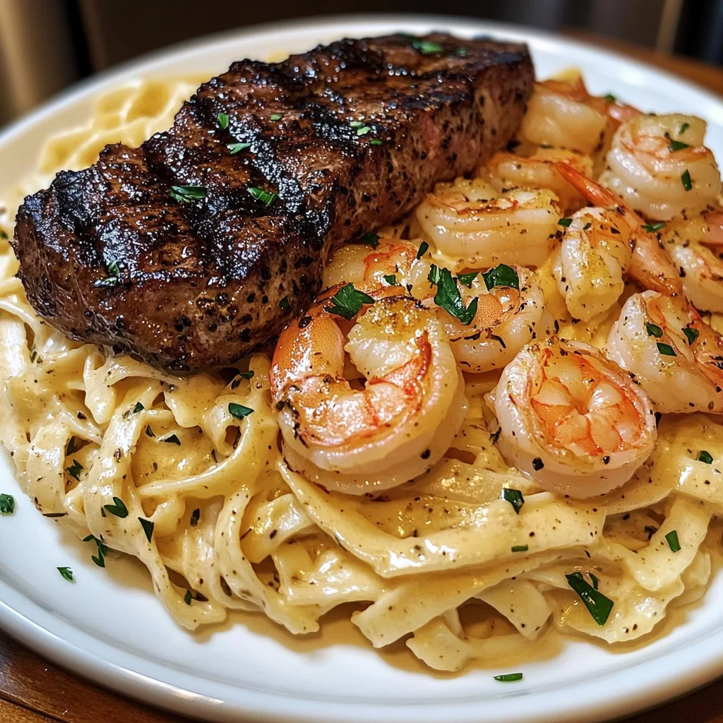 Creamy Cajun Steak and Shrimp Alfredo