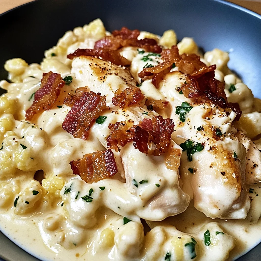 Creamy Cauliflower Alfredo with Chicken and Bacon