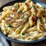 Creamy Chicken Alfredo Pasta with Grilled Chicken Strips