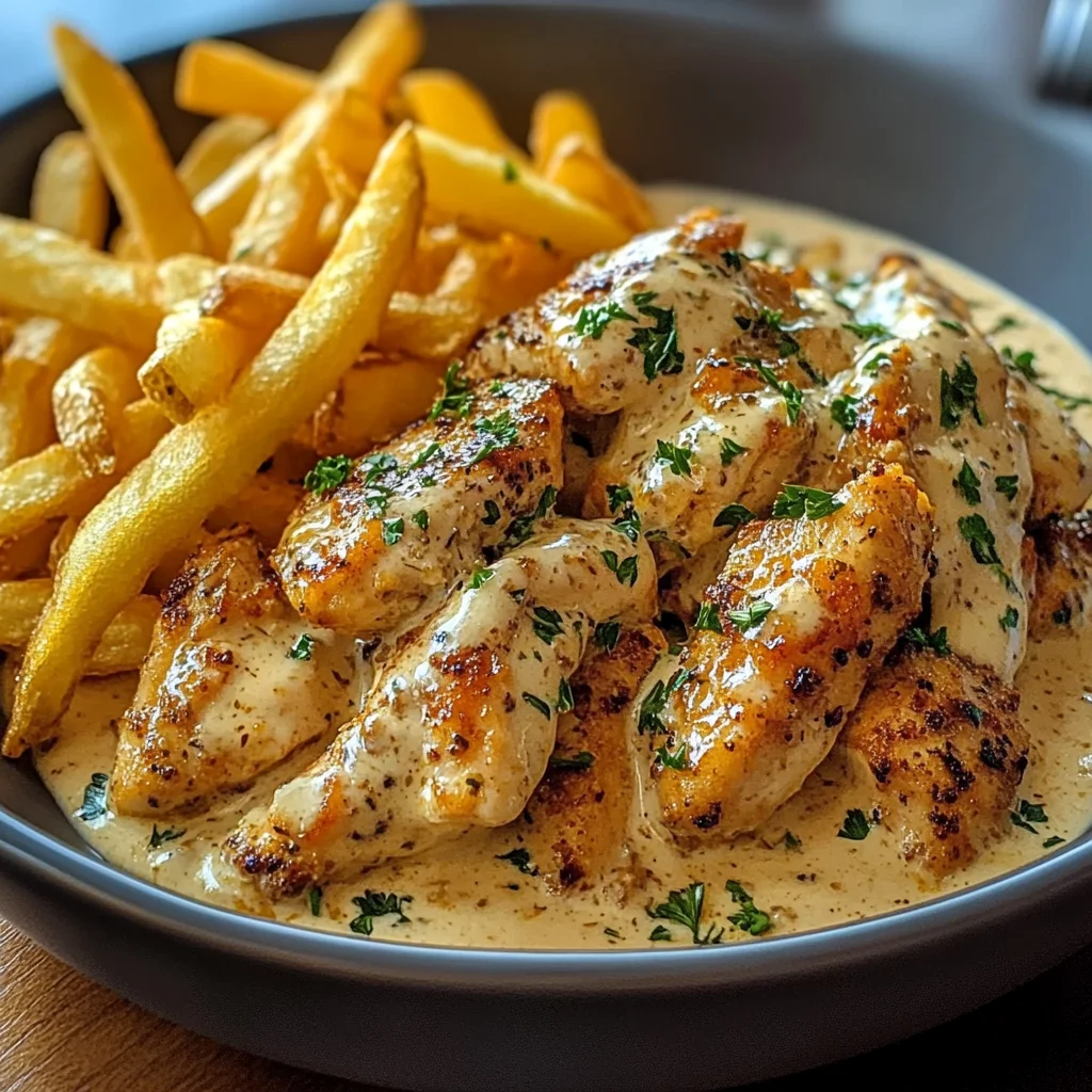 Creamy Garlic Herb Chicken with Crispy Fries