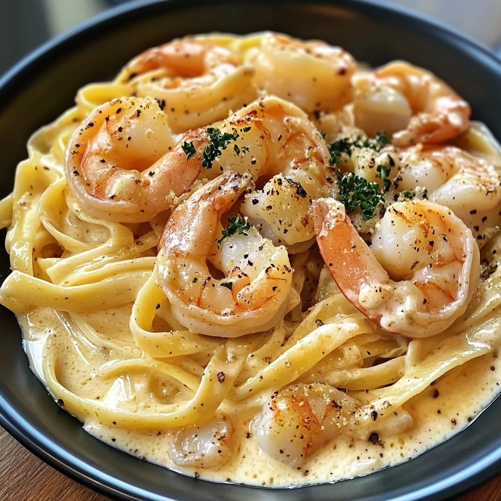 Creamy Garlic Shrimp Alfredo Pasta