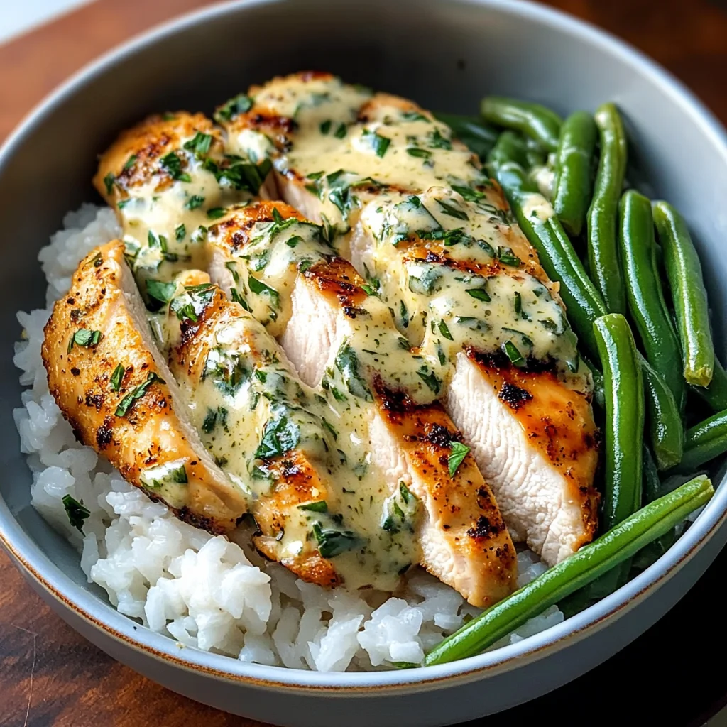 Creamy Herb Chicken Rice Bowl with Green Beans
