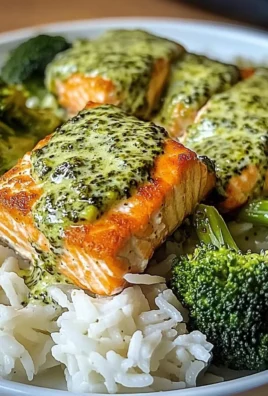 Creamy Pesto Salmon with Broccoli & Rice