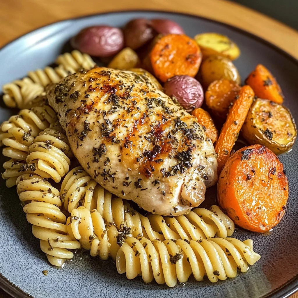 Garlic-Herb Chicken with Roasted Veggies & Creamy Rotini