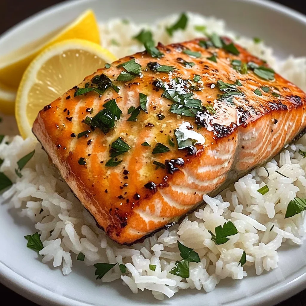 Garlic Butter Salmon with Fluffy White Rice