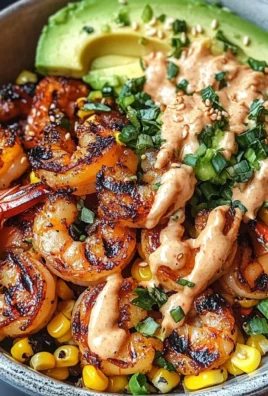 Grilled Shrimp Bowl with Avocado, Corn Salsa & Creamy Garlic Sauce