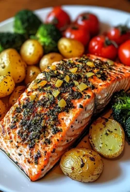 Herb-Crusted Salmon Plate with Garlic Potatoes & Veggies