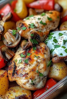 Loaded Garlic Butter Chicken with Roasted Veggies & Creamy Dip