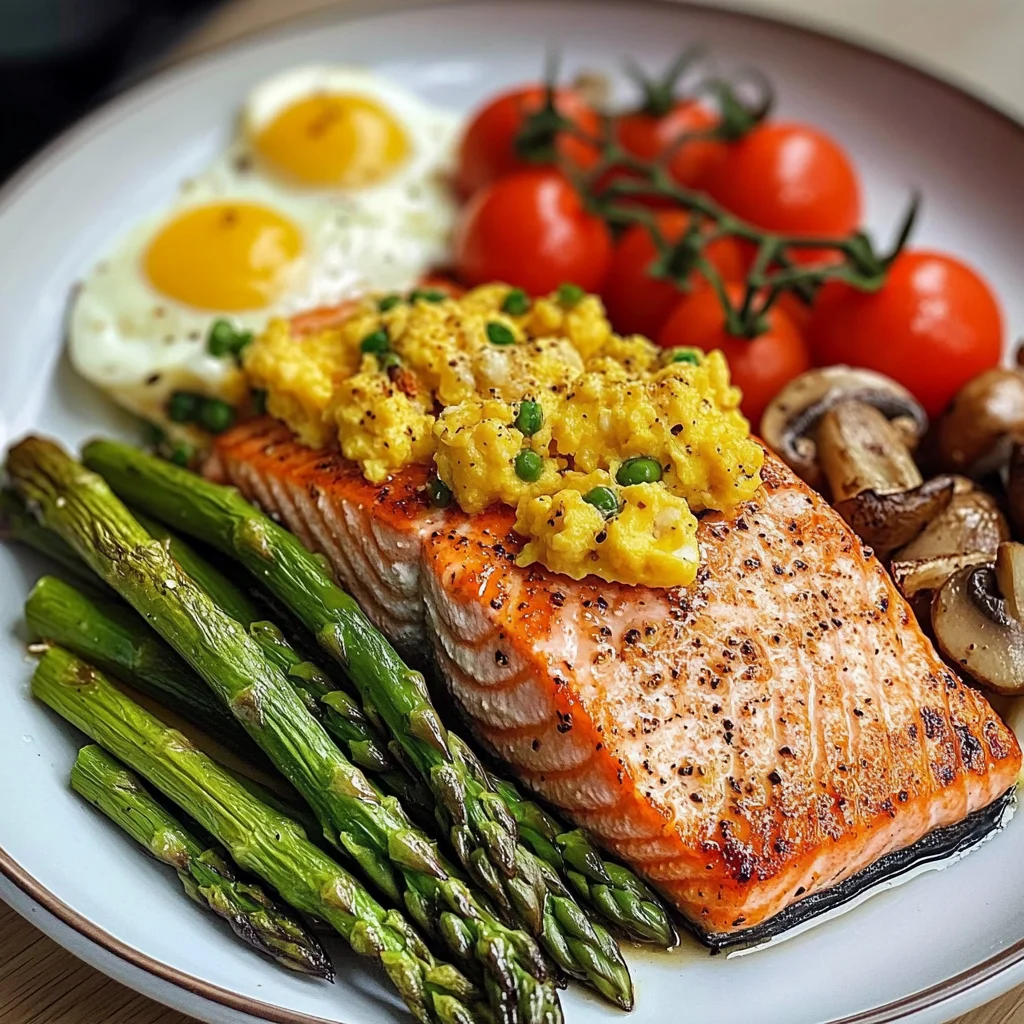 Nourishing Pan-Seared Salmon with Asparagus and Scrambled Eggs Recipe