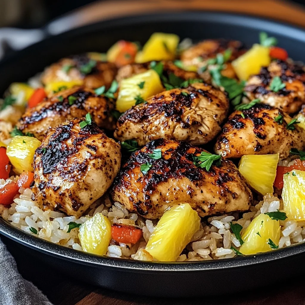 One Pan Caribbean Jerk Chicken with Pineapple-Coconut Rice Recipe