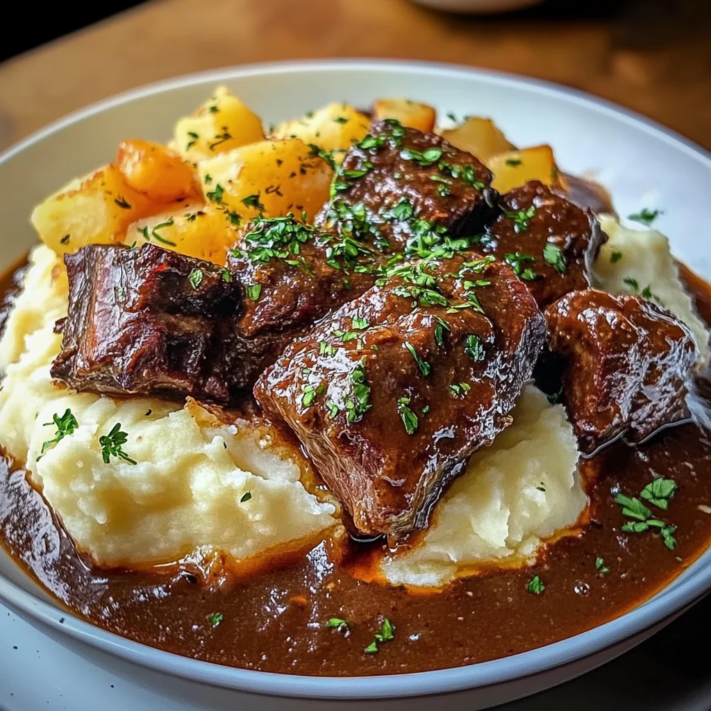 Red Wine Braised Beef Short Ribs with Buttery Mashed Potatoes