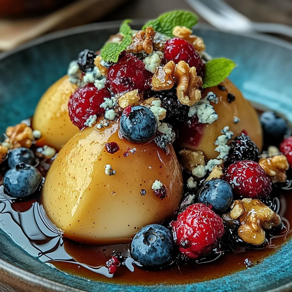 Baked Pears with Berries, Honey, Walnuts & Blue Cheese