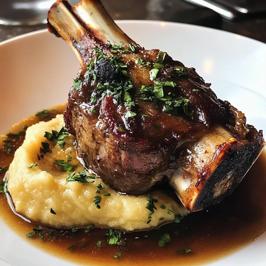 Braised Lamb Shank with Velvety Roasted Garlic Puree