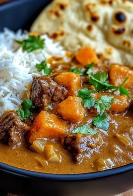 Coconut Beef Curry with Fragrant Basmati Rice and Naan