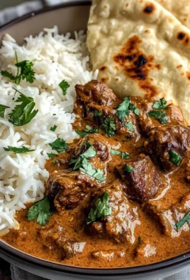 Creamy Coconut Curry Beef with Rice and Garlic Naan