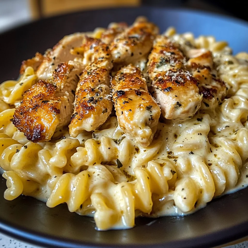 Creamy Garlic Chicken Rotini with Parmesan Velveeta Sauce