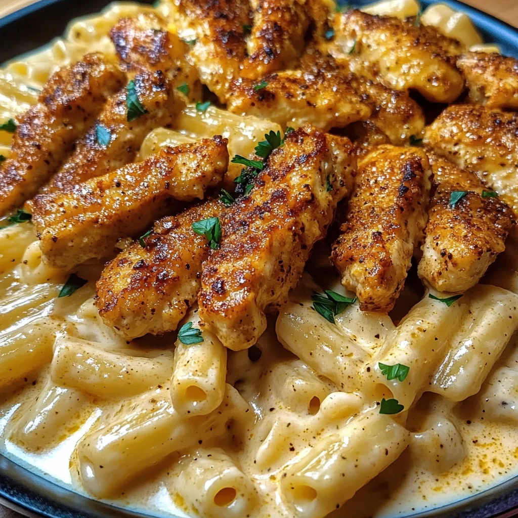 Creamy Rigatoni Alfredo with Cajun Chicken Strips