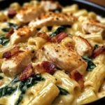 Creamy Spinach, Chicken, Bacon Pasta