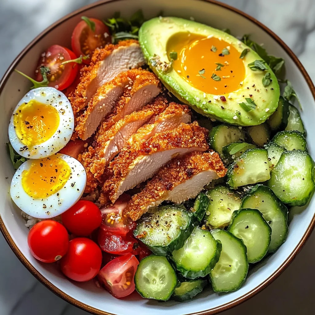 Crispy Chicken & Veggie Power Bowl with Avocado & Egg