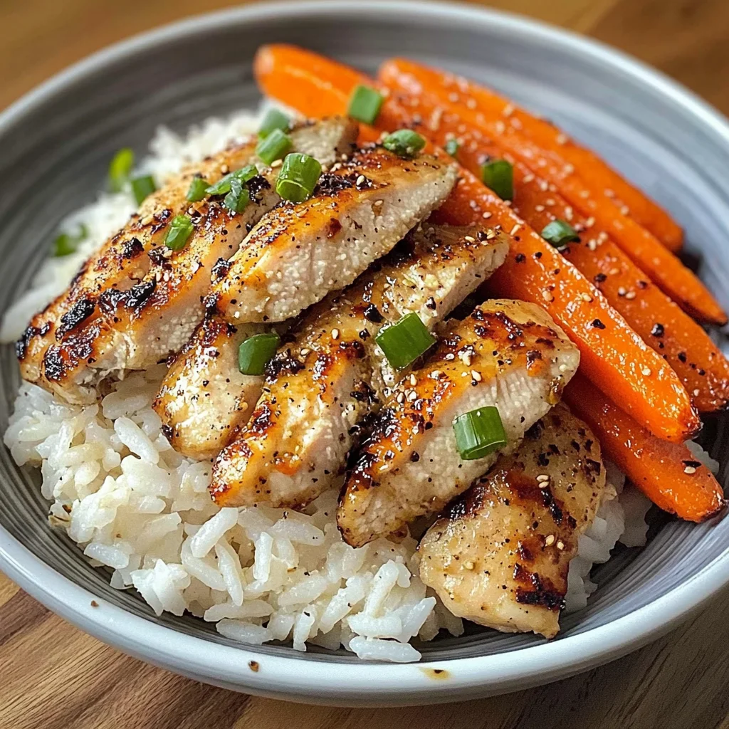 Garlic Butter Chicken Bowl with Roasted Carrots & Rice