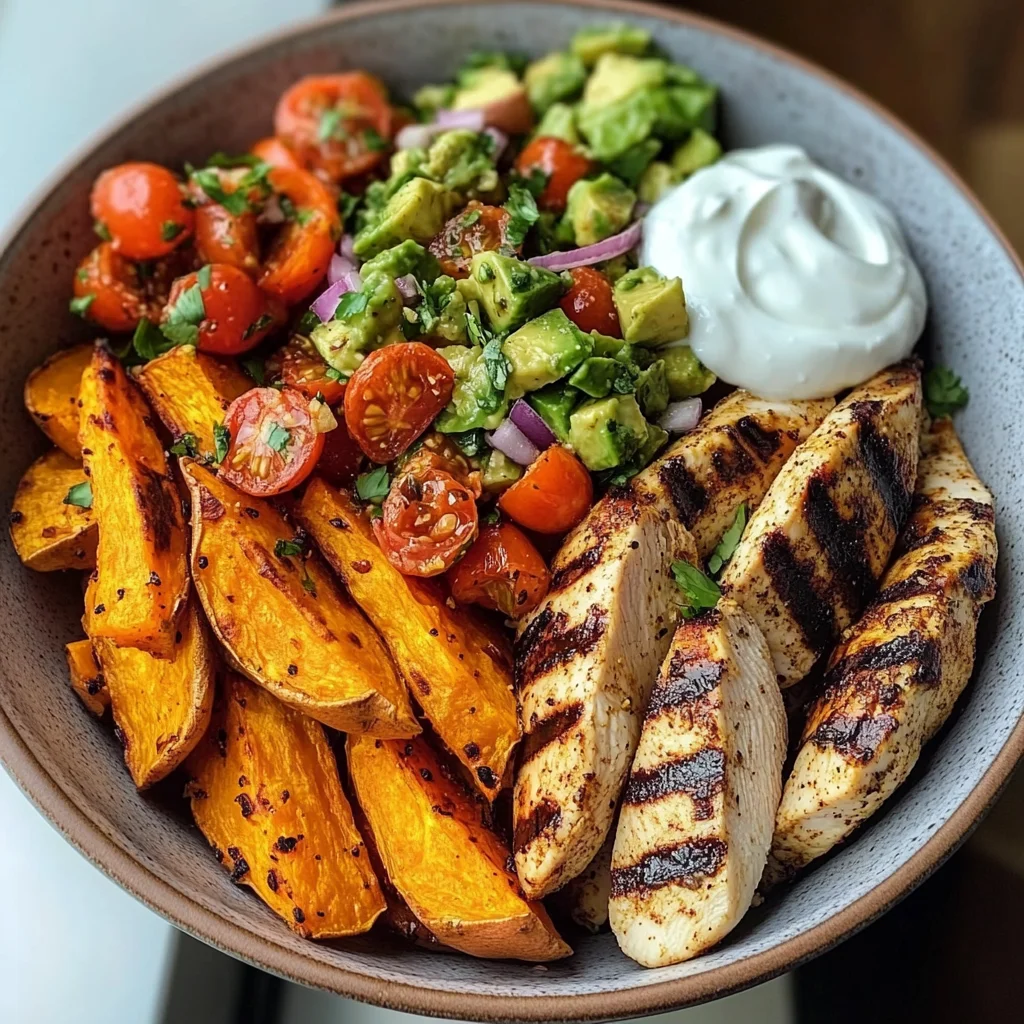 Grilled Chicken Bowl with Sweet Potato & Avocado Salsa