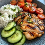 Grilled Chicken with Rice and Fresh Tomato-Cucumber Salad
